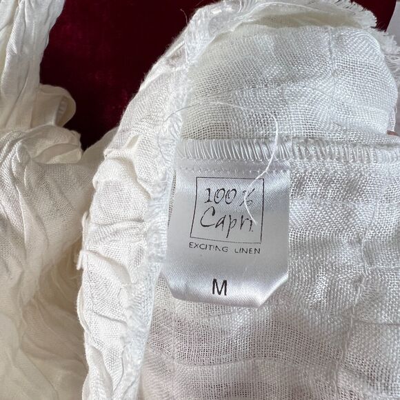 100% Capri Mini Dress Sleeveless Belted Raw Hem Linen - Picture 11 of 11